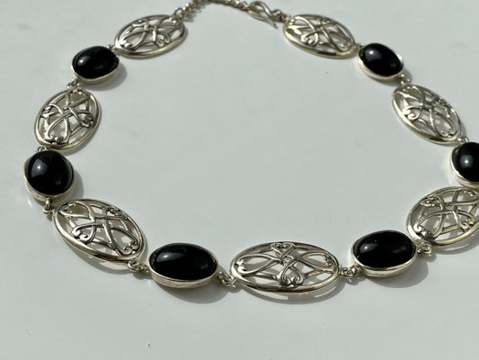 Vintage 925 Sterling Silver Black Onyx Necklace