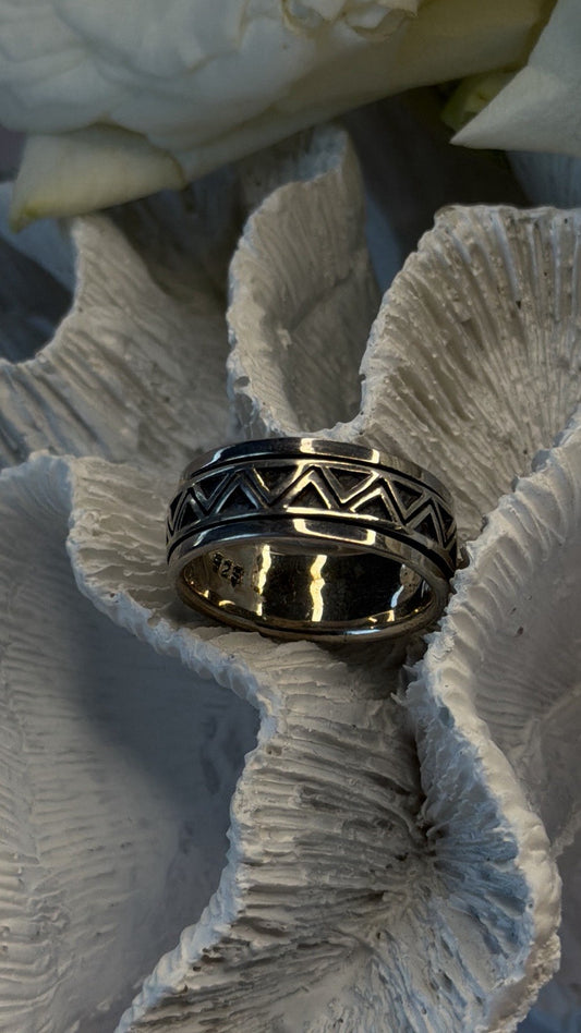 Spinner Wide Band Geometric Unisex 925 Sterling Silver Ring Size 11.5