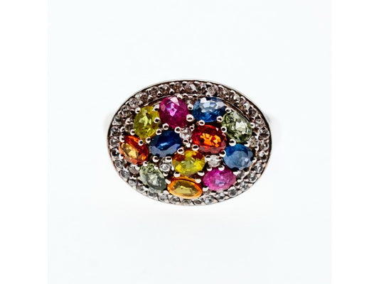 925 Sterling Silver Multi Gemstones "Joy" Ring Size 12.5
