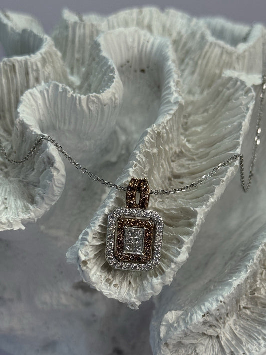 14K WHITE GOLD HESSONITE & DIAMOND NECKLACE LENGTH 18 INCH