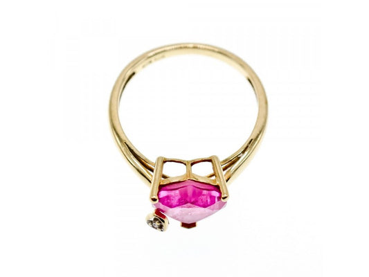 10K Yellow Gold Pink Topaz & Diamond Heart Ring Size 8