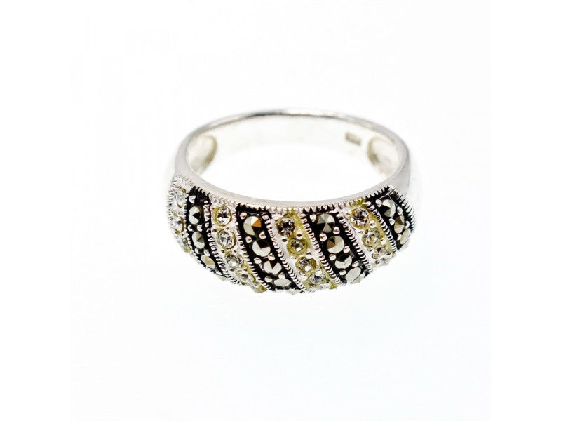925 Sterling Silver CZ & Marcasites Ring Size 8