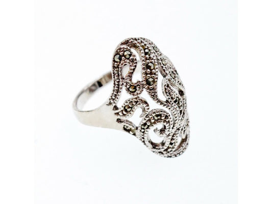 Vintage 925 Sterling Silver Marcasites Ring Size 10.25