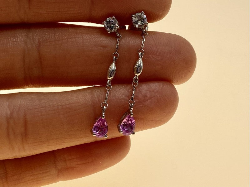 925 Sterling Silver Pink Spinel & CZ Stud Earrings