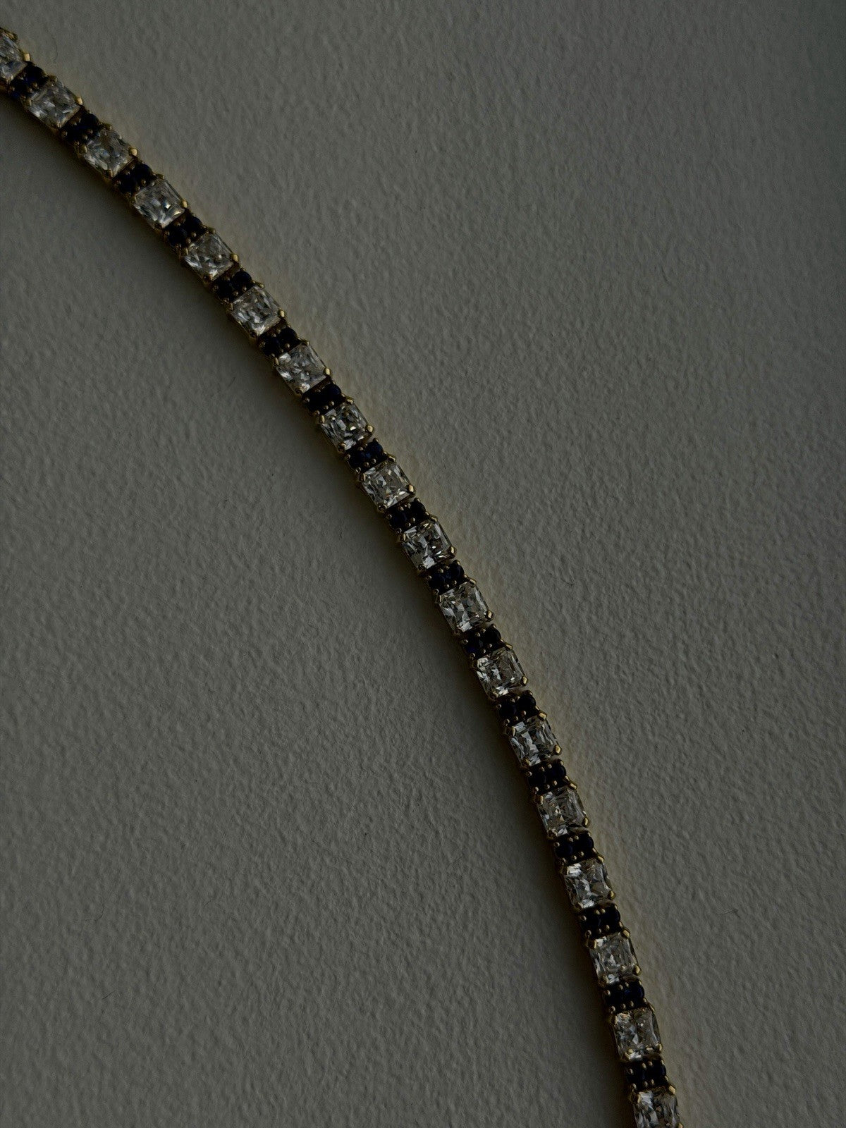 925 Sterling Silver Gold Plated White Colorless & Blue Cz Bracelet 7.5