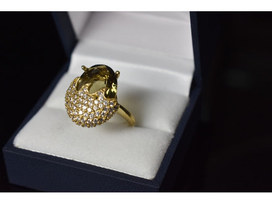 925 Sterling Silver Gold Plated Alpanite & CZ Ring Size 9 Turkey