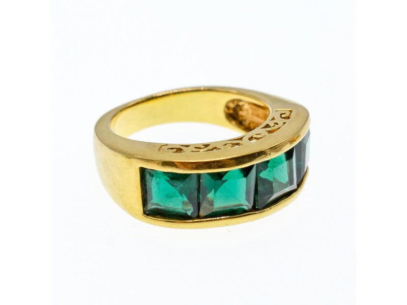 925 Sterling Silver Gold Plated Emeralds Ring Size 6.5