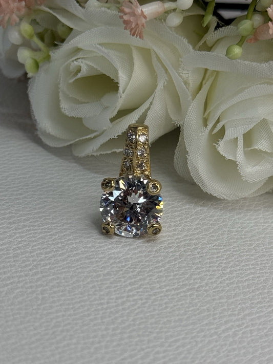 925 Sterling Silver Gold Plated CZ Pendant Length 0.80 Inch