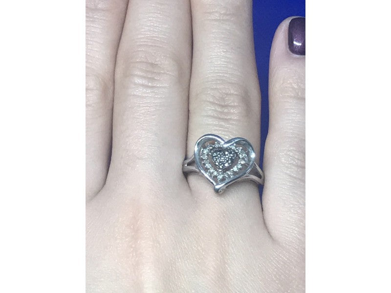 925 Sterling Silver Black Spinel & CZ "Heart" Ring Size 6.5