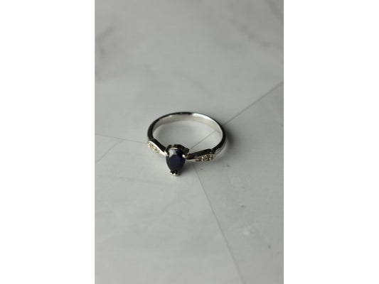 925 Sterling Silver Sapphire & White/Colorless Topaz Ring Size 7.5
