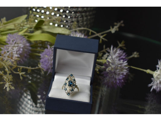 925 Sterling Silver Aquamarine & Colorless Quartz Ring Size 7.25