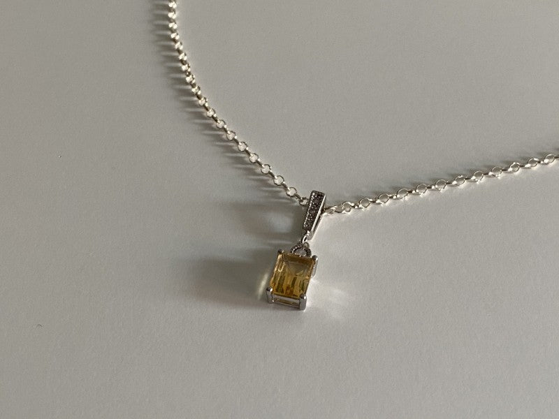 925 Sterling Silver Citrine & CZ Chain With Pendant
