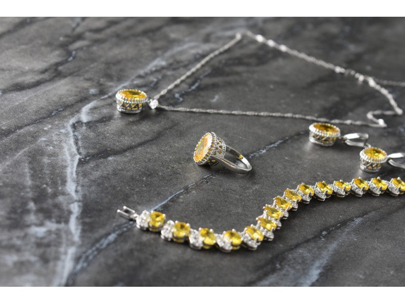 925 Sterling Silver Yellow CZ "Imitation Citrine" Set