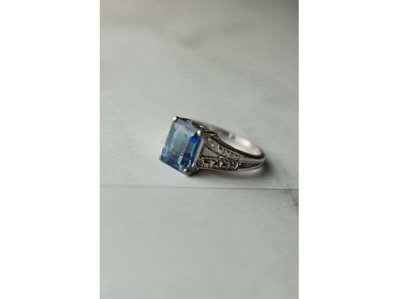 925 Sterling Silver Blue Spinel Ring Size 6.5