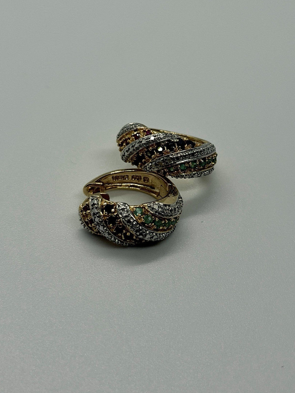 925 Sterling Silver Gold Plated Ruby Sapphire Emerald Earrings