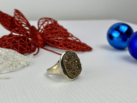 925 Sterling Silver Pyrite (Fool'S Gold) Ring Size 7