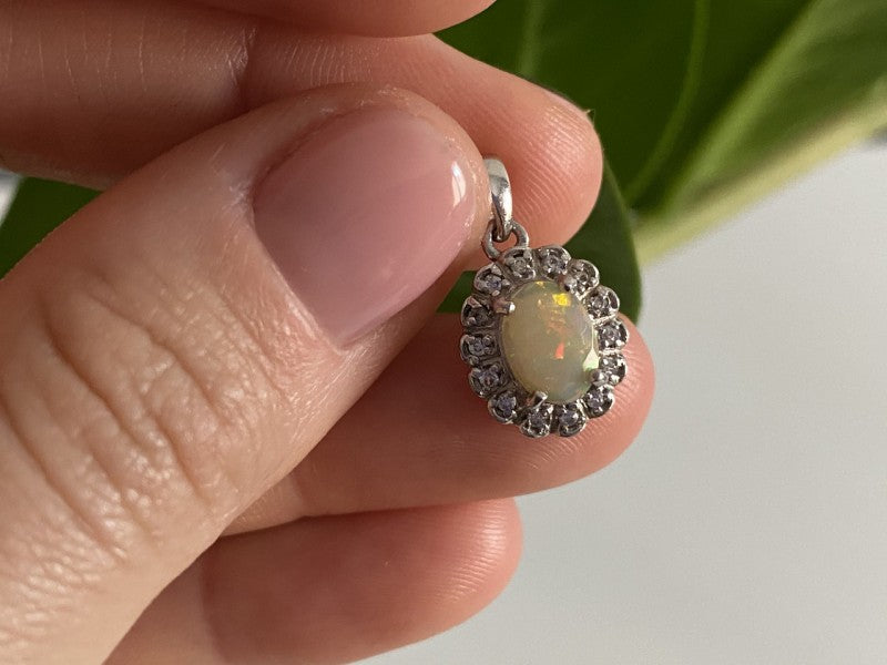 925 Sterling Silver Opal & CZ Pendant
