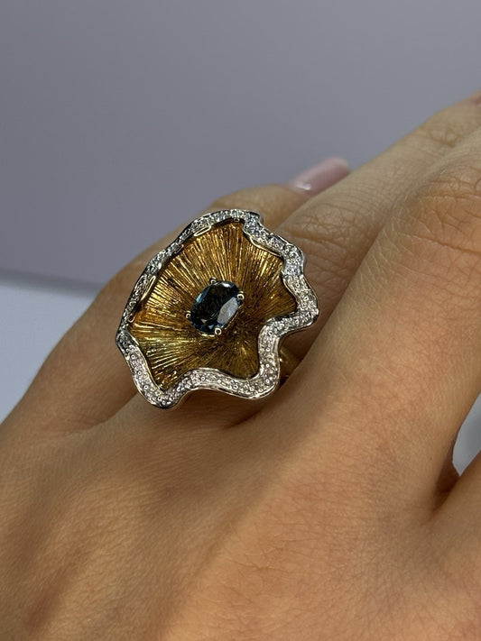 925 Sterling Silver Gold Plated Topaz "Beautiful Flower" Ring Size 7