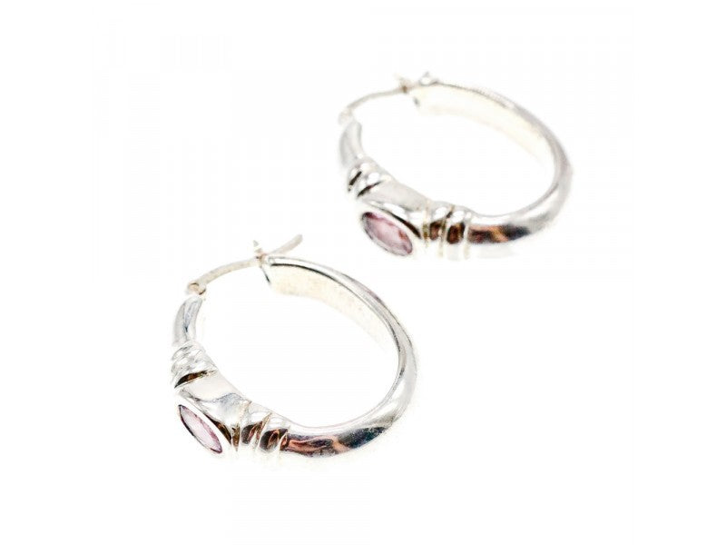 925 Sterling Silver Amethyst Classic Hoop Earrings