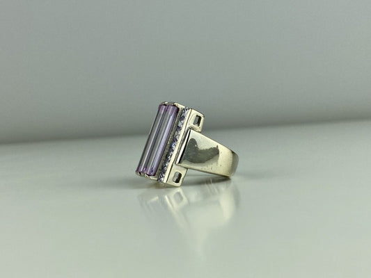 925 Sterling Silver Iolite & CZ Ring Size 7