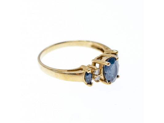 14K Yellow Gold Sapphire & Diamonds Ring Size 7