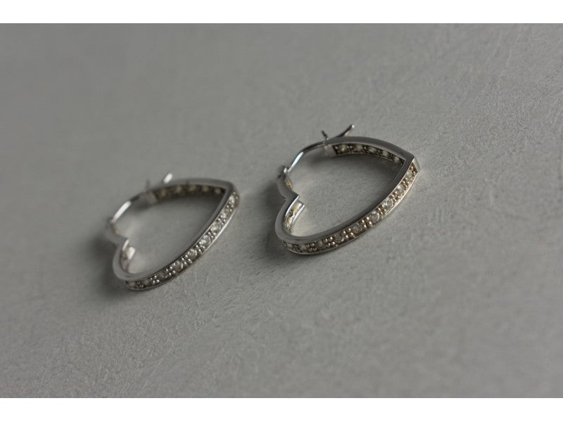 925 Sterling Silver White CZ "Hearts" Earrings