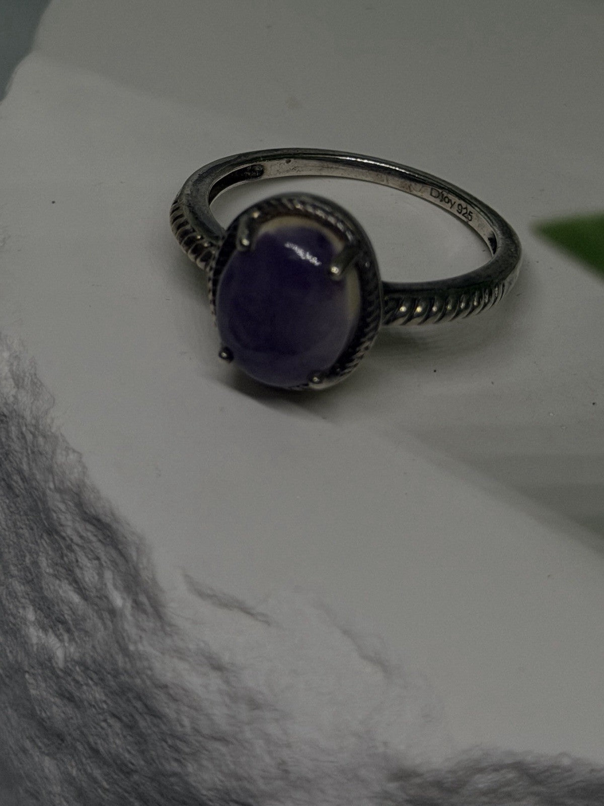 925 Sterling Silver Oval Purple Charoite Rope-Bezel Ring Size 7