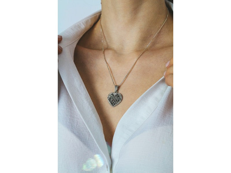 925 Sterling Silver Marcasites "Heart" Chain With Pendant