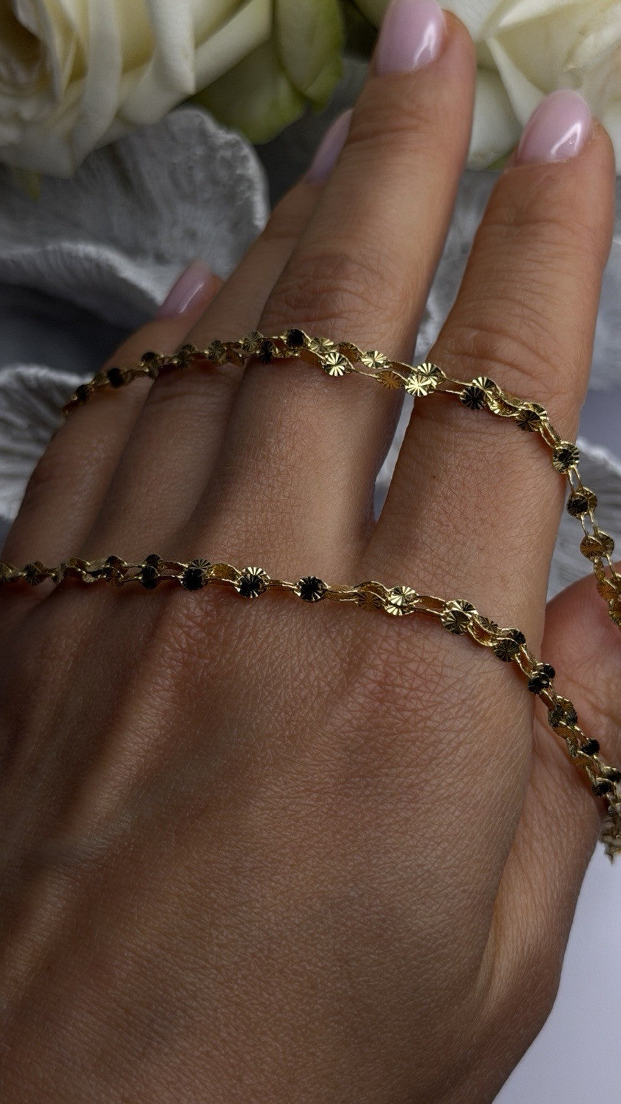 Italy 925 Sterling Silver Gold Plated Chain Sparkle Station Necklace