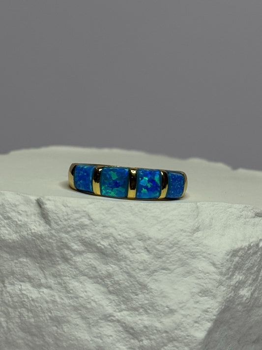 925 Sterling Silver Gold Plated Opal Ring Size 5.5