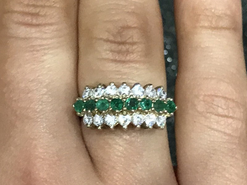 925 Sterling Silver White & Green CZ Ring Size 6.5