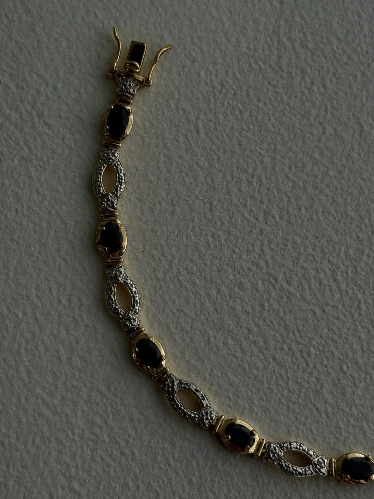 925 Sterling Silver Gold Plated Dark Blue Sapphire Bracelet 7.5