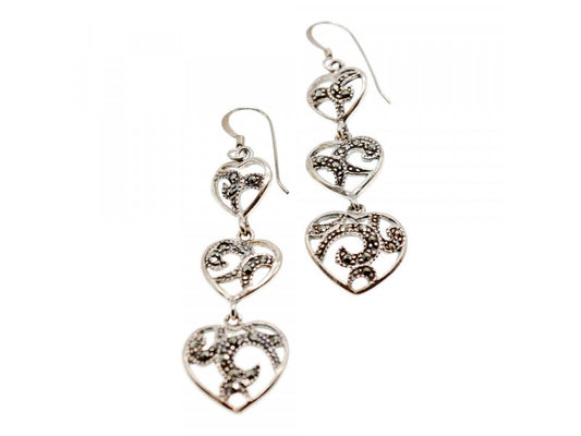 925 Sterling Silver Marcasites "Hearts" Earrings