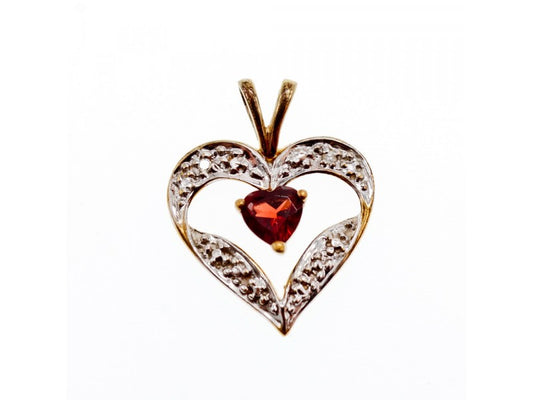 10K Yellow & White Gold Garnet "Garnet Heart" Pendant