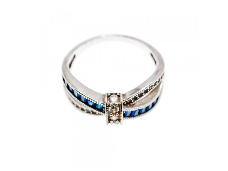 925 Sterling Silver Blue & White Spinel Ring Size 9.5