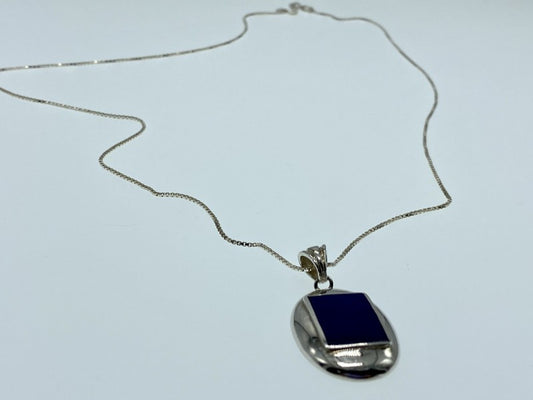 925 Sterling Silver Blue Enamel Chain With Pendant