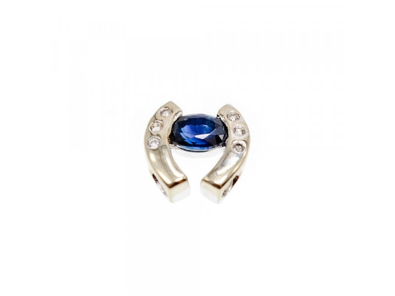 14K White Gold Blue & White Sapphires Horseshoe Pendant