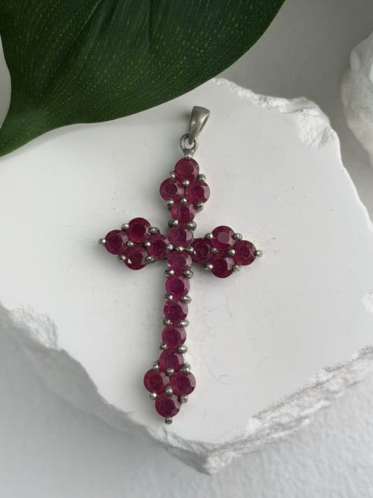 925 Sterling Silver Ruby Pendant Cross