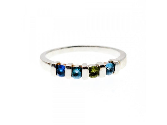 925 Sterling Silver Topaz, Peridot & Spinel Ring Size 9