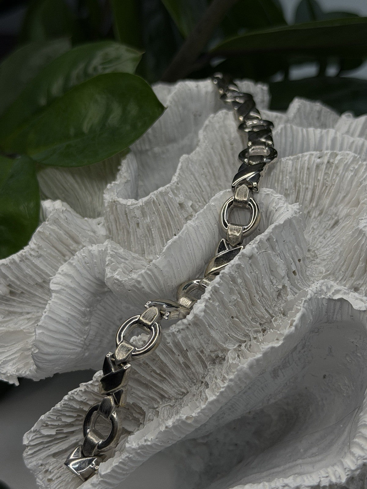 Vintage Design X-shaped & Circular Links 925 Sterling Silver Bracelet 7.5
