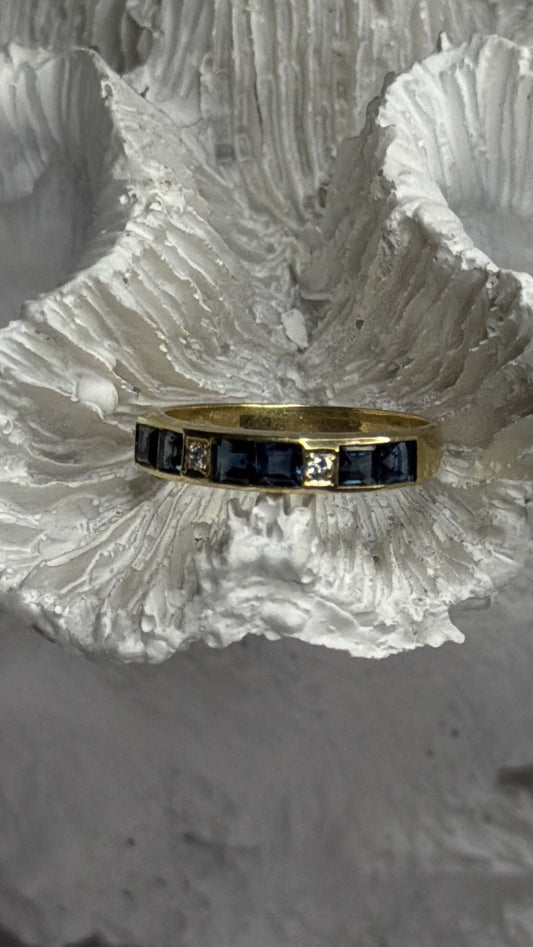 14K Yellow Gold Sapphire 0.33 CTW & Diamond 0.02 CTW Band Ring Size 6