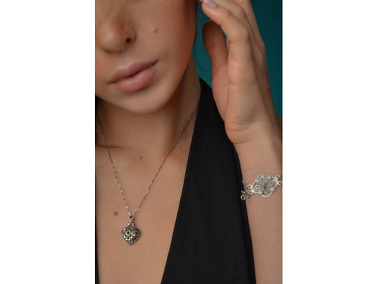 925 Sterling Silver Marcasites Heart Chain With Pendant
