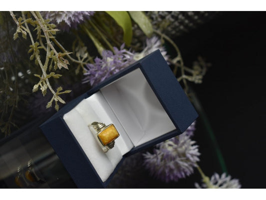 925 Sterling Silver Yellow Jasper Ring Size 7.5