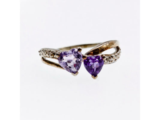 925 Sterling Silver Iolite & Tanzanite "Hearts" Ring Size 11.75