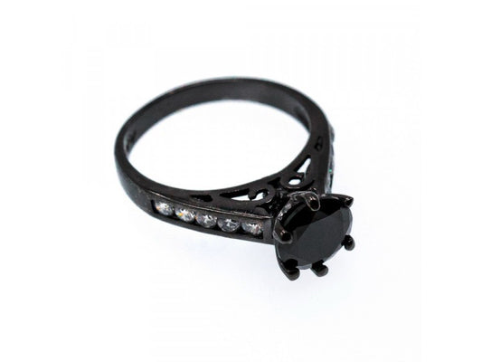 Black 925 Sterling Silver Spinel & CZ Ring Size 9.25