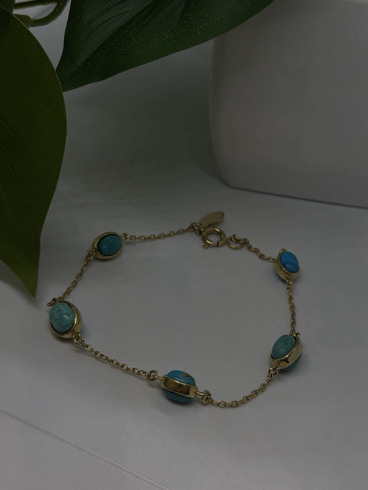 925 Sterling Silver Gold Plated Turquoise Bracelet 7.5