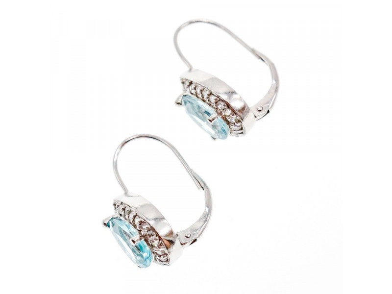 925 Sterling Silver Blue Topaz & CZ Earrings