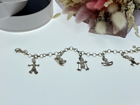 925 Sterling Silver Pearls "Snowmen" Bracelet