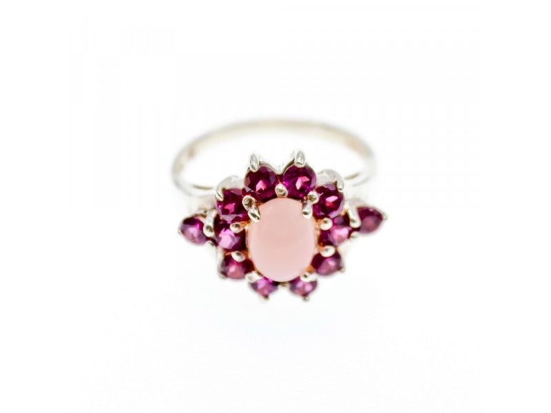 925 Sterling Silver Agate & Spinel "Flower" Ring Size 7