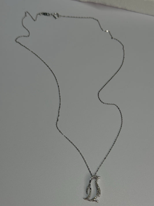 14K WHITE GOLD DIAMOND PENGUIN NECKLACE LENGTH 17 INCH